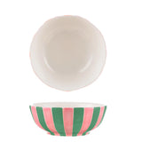 Medium Bowl - Pink and Green Stripe with White inside