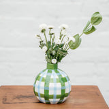 Round Bud Vase - Emerald & Cornflower Gingham