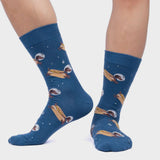 Men's Crew Socks - Weiner Dogs in Space! Glow In The Dark