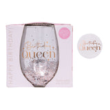 Celebration Birthday Glitter Stemless Glass & Badge Set