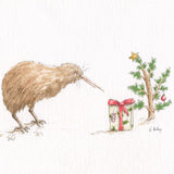 Kiwi With Present - Christmas Card