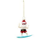 Glass Christmas Tree Decoration - Surfing Santa