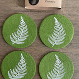 Silver Fern On Green Set of 4 - Ecofelt Coaster