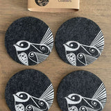 Piwakawaka On Dark Grey Set of 4 - Ecofelt Coaster