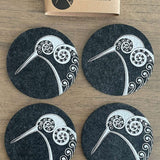 Kiwi On Dark Grey Set of 4 - Ecofelt Coaster