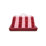 Large Butter Dish - Pink & Burgundy Stripe