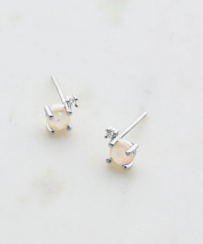 White Opal & Crystal Stud Earrings