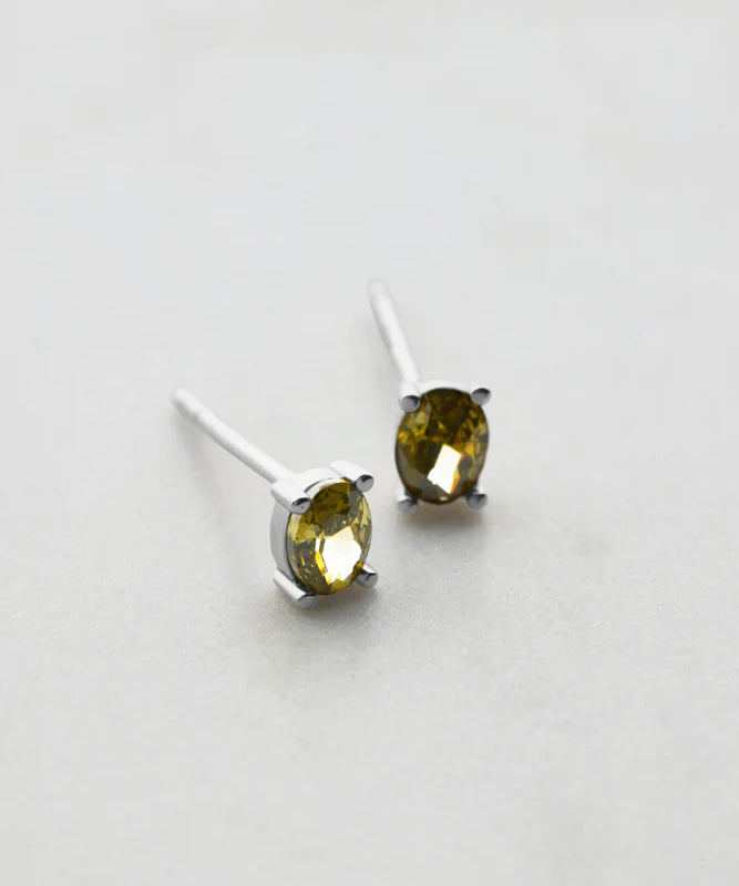 Oval Crystal Stud Earring - Green