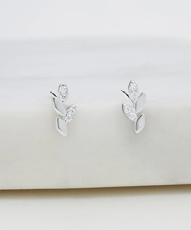 Crystal Leaf Stud Earrings