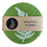 Silver Fern On Green Set of 4 - Ecofelt Coaster