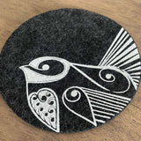 Piwakawaka On Dark Grey Set of 4 - Ecofelt Coaster