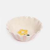 Pink Outside Stripe Yellow Flower - Frilly Bowl