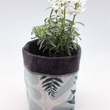 Mixed Ferns in Aqua with Dark Grey Felt - Small Eco Plant Cosy