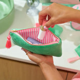 Velvet Makeup Pouch - Green Meadow