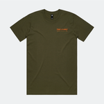 Green t-shirt with 'Take a Hike! Orange text on front left chest