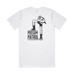 White t-shirt with black graphic of Possum ranger and the text Possum Patrol