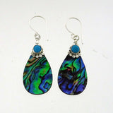 NZ Paua Shell & Turquiose 3mm Cabachon Earring / Teardrop