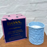 Large Iris & English Rose Candle - Blue Textured Jar