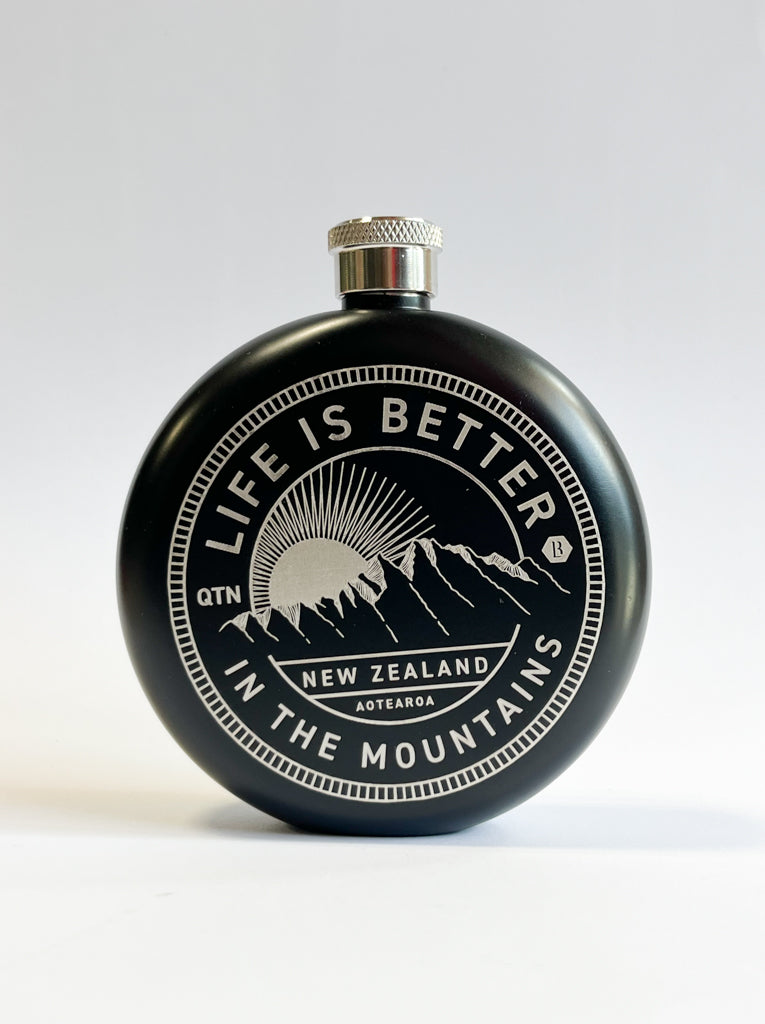 Life is Better in the Mountains Hip Flask Black