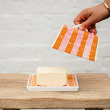 Large Butter Dish - Orange & Pink Stripes