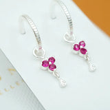 Silver Birthstone Hoops - July/Ruby