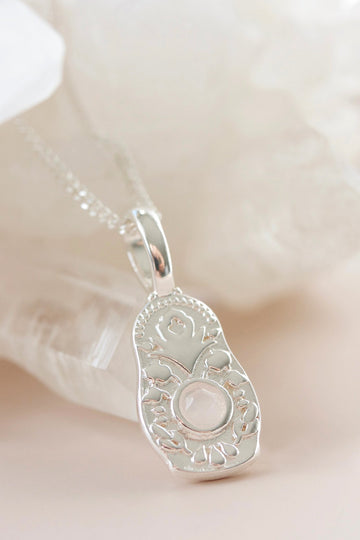 Babushka Doll Necklace - Silver