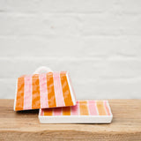 Large Butter Dish - Orange & Pink Stripes