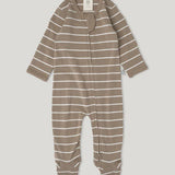 Merino Footed Onesie - Walnut Stripe