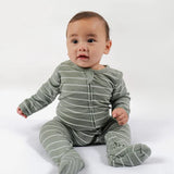 Merino Footed Onesie - Sage Stripe