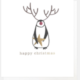 Penguin Reindeer With Star - Card