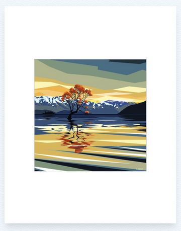 Wanaka Tree Sunset Pre-Matted Mini Print