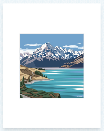 Mt Cook,Lake Pukaki Pre-Matted Mini Print