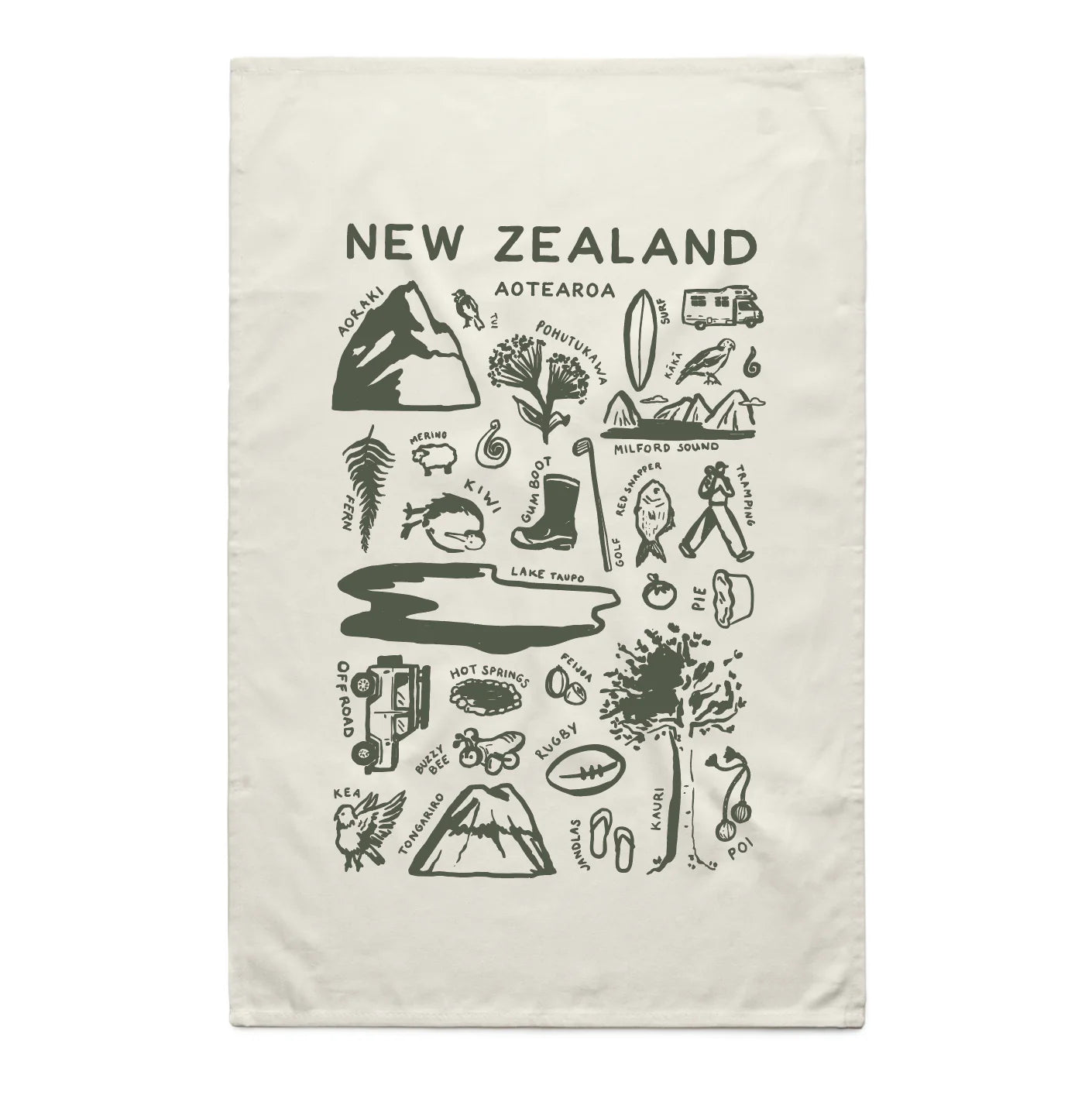 New Zealand Tea Towel Small Print - Cream