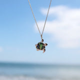Sterling Silver & Pāua Heart Turtle Necklace