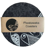 Piwakawaka On Dark Grey Set of 4 - Ecofelt Coaster