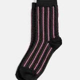 Thea Socks - Black with Fushia Stripe