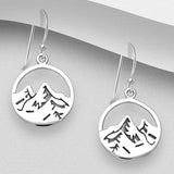 Mountains in Circle Earrings Sterling Silver