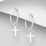 Cross Charm on Sterling Silver Hoop