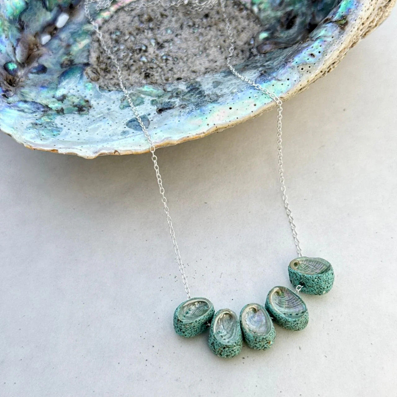 Tiny Paua Shell Cluster Family Floating Necklace