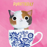 Pink Teacup Cat - Card