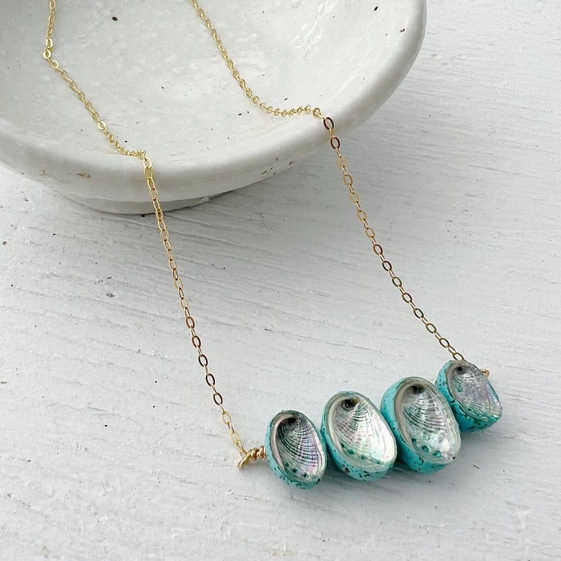 Tiny Paua Shell Cluster Family Floating Necklace