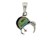 NZ Paua & Sterling Silver Kiwi Pendant