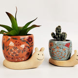 Snail With Flowers Planter - Pink & Sand