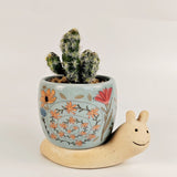 Snail with Flowers Planter Blue & Sand