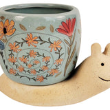 Snail with Flowers Planter Blue & Sand