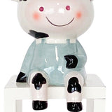 Sitting Cow Planter White & Sage - 14cm