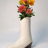 Cowgirl Boot Vase White