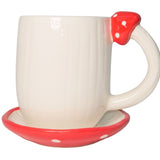 Toadstool Mug & Saucer White & Red - 11cm