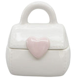 Handbag with Heart Trinket Box Pink & White 10cm