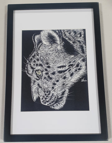Snow Leopard (side on) Framed A4